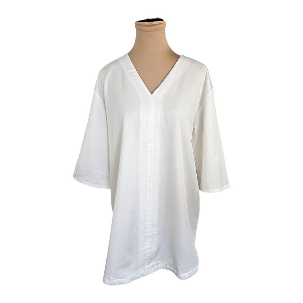 Emma Knudsen White Shirt Style Short Sleeve Tunic Top Sz M